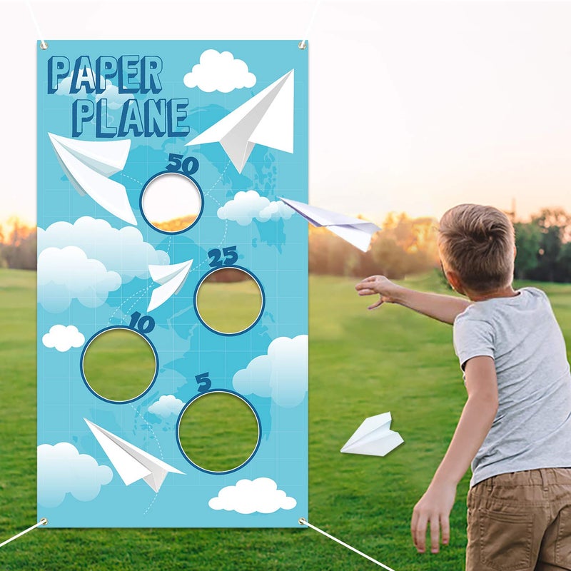 TICIAGA Paper Plane Toss Game Banner, Throwing Target Banner for Glider Airplane, Fun Add-on Toys for Flying Paper Plane, Outdoor Sport Activity for Kids, Airplane Theme Birthday Party Decoration - Image 1